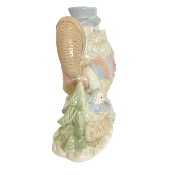 Santa Figurine W Fish In Bag Blue Top Hat Porcelain Pastel Color Christmas Decor - Picture 2 of 8